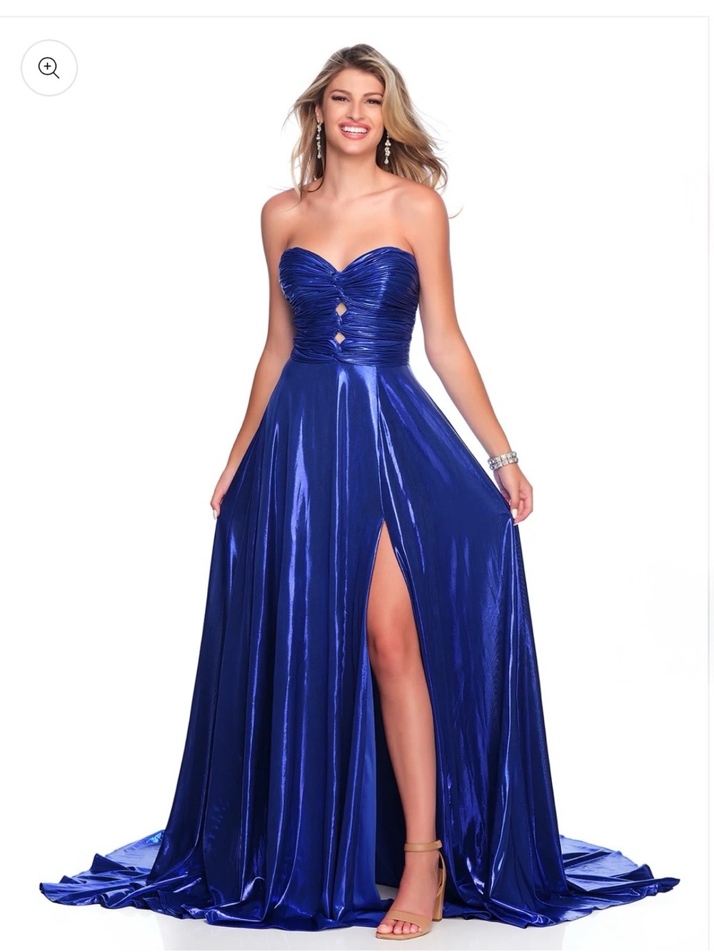 Dave & Johnny Strapless Metallic Sapphire Evening Gown